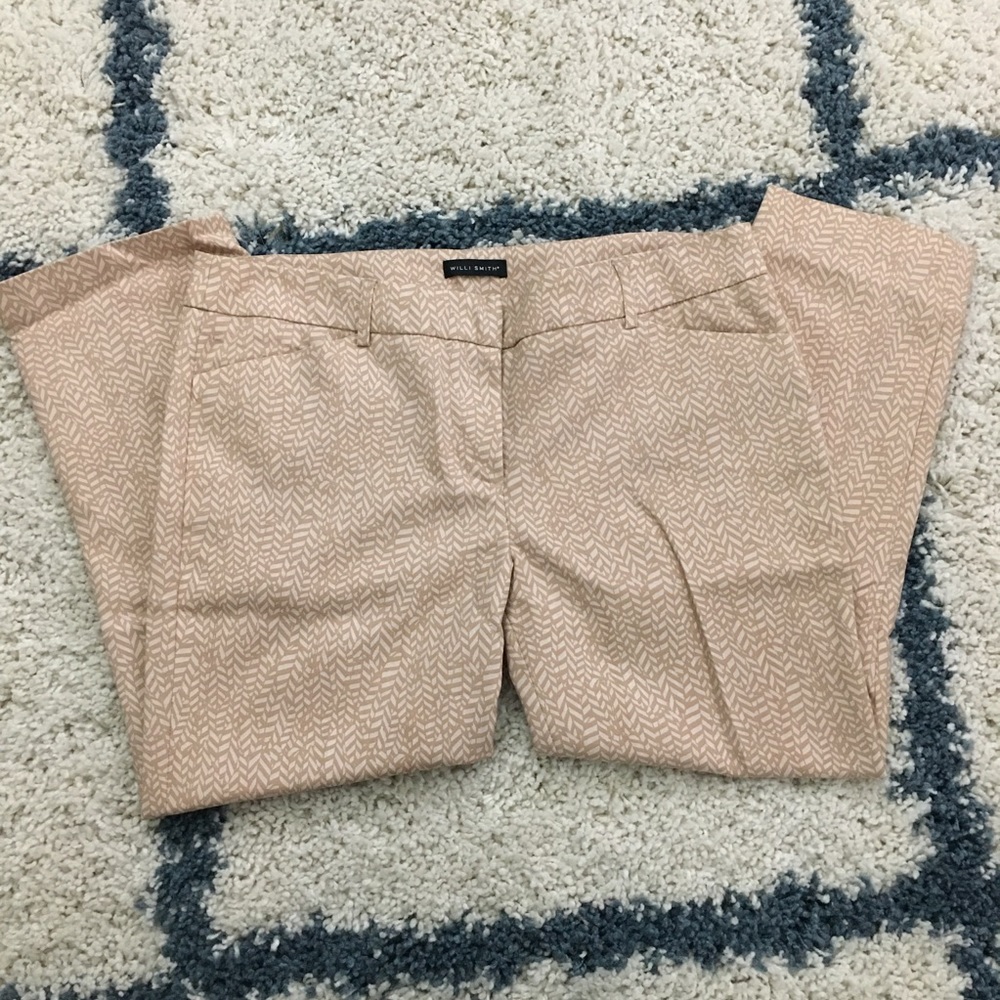 Willi Smith Tan Cream Print Work Cropped Pants 10